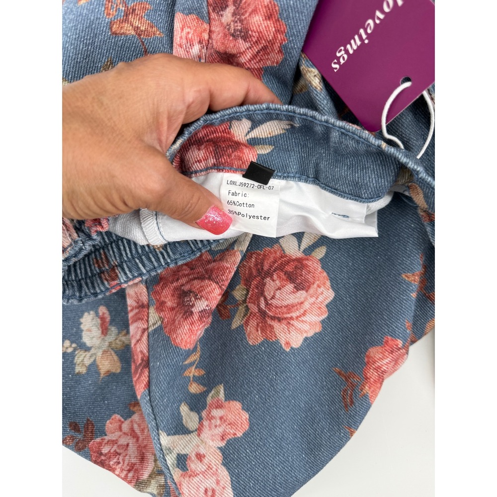 Loveimgs Women Blue Floral Denim Wide Leg Pants High Rise NWT Size Large - Picture 9 of 10